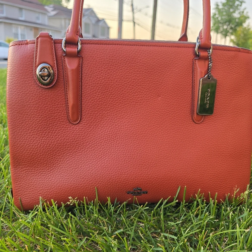Coach Pebbled Leather Satchel in Rose Red